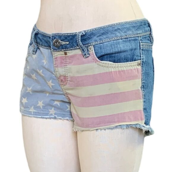 YMI Denim Jean Stars & Stripes Flag Shorts Sz 9 #185H - Picture 1 of 11
